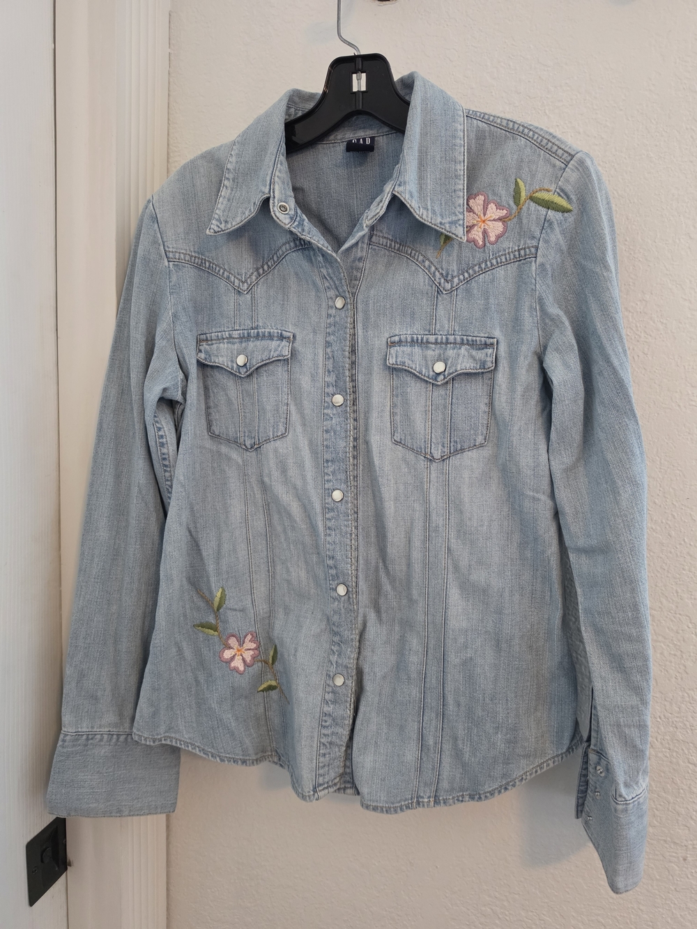 GAP Light Blue Denim Jacket with Pink Floral Embroidery